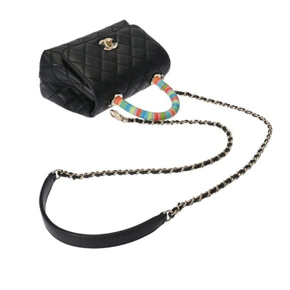 Chanel Black Quilted Chèvre Extra Mini Rainbow Coco Handle Flap Gold Hardware - Picture 5 of 12